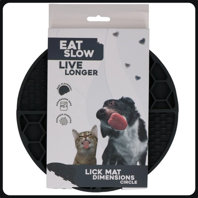 Eat Slow Live Longer Lick Mat Dimensions Circle - fekete