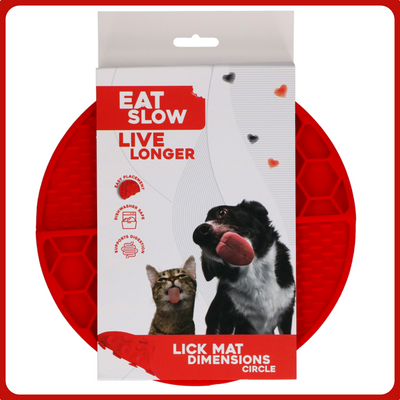 Eat Slow Live Longer Lick Mat Dimensions Circle - piros