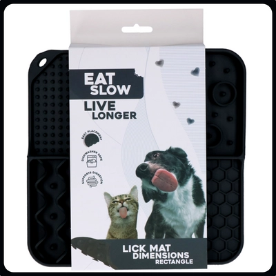 Eat Slow Live Longer Lick Mat Dimensions Rectangle - fekete