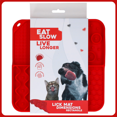 Eat Slow Live Longer Lick Mat Dimensions Rectangle - piros