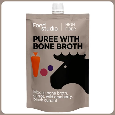 Püré jávorszarvas csontlével, vad tőzegáfonyával, fekete ribizlivel és sárgarépával 150ml - Food Studio