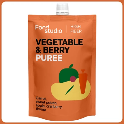 Zöldség- és bogyósgyümölcs-püré édesburgonyával, almával és tőzegáfonyával 150ml - Food Studio