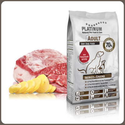 Platinum Adult Iberico + Greens / Kutyatáp ibériai sertéshúsból 1,5 kg