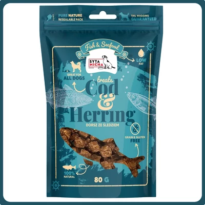 Syta Micha Fish &amp;amp; Seafood tőkehal-hering jutalomfalat 80g