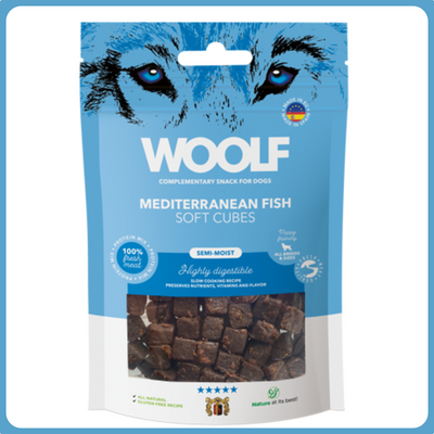 Woolf főtt monoprotein mediterrán halhús kockák 100g