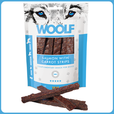 Woolf lazac jutalomfalat csíkok répával 100g