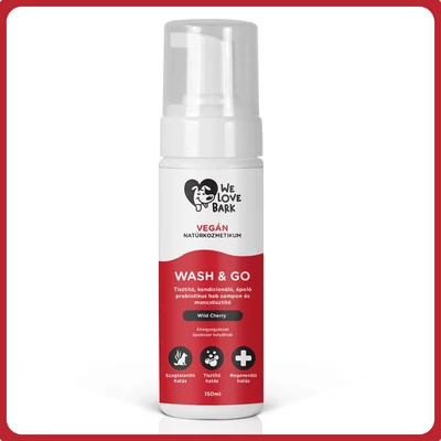 Wash&amp;Go prebiotikus víz nélküli kutyasampon 150ml - We Love Bark