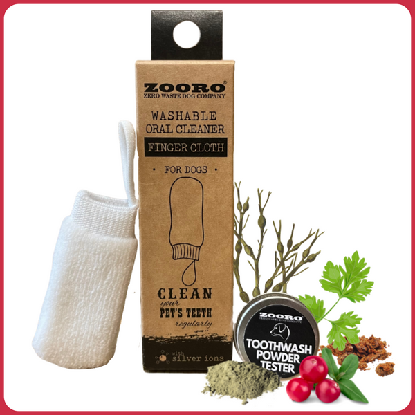 Zooro® - Mosható és ujjra húzható ezüstionos fogtisztító kutyáknak, ajándék fogmosó porral