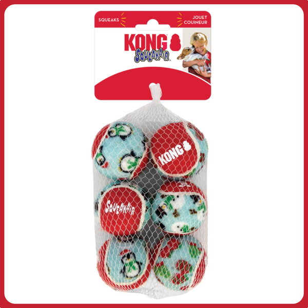 Kong Karácsonyi SqueakAir® labda M - 6db